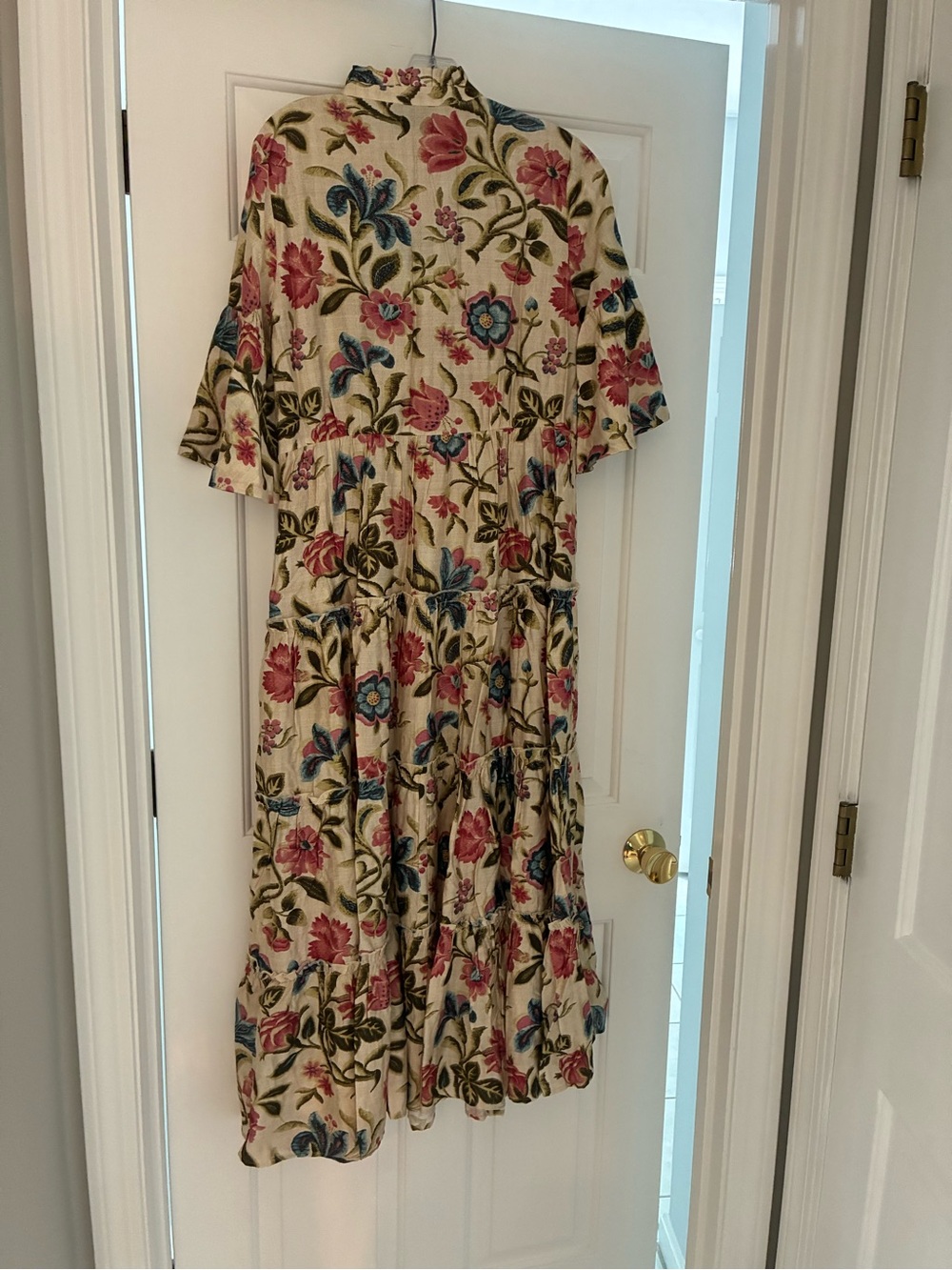 Tuckernuck Cream Maxi Dress with Pink & Blue Floral Print. - Picture 3 of 3
